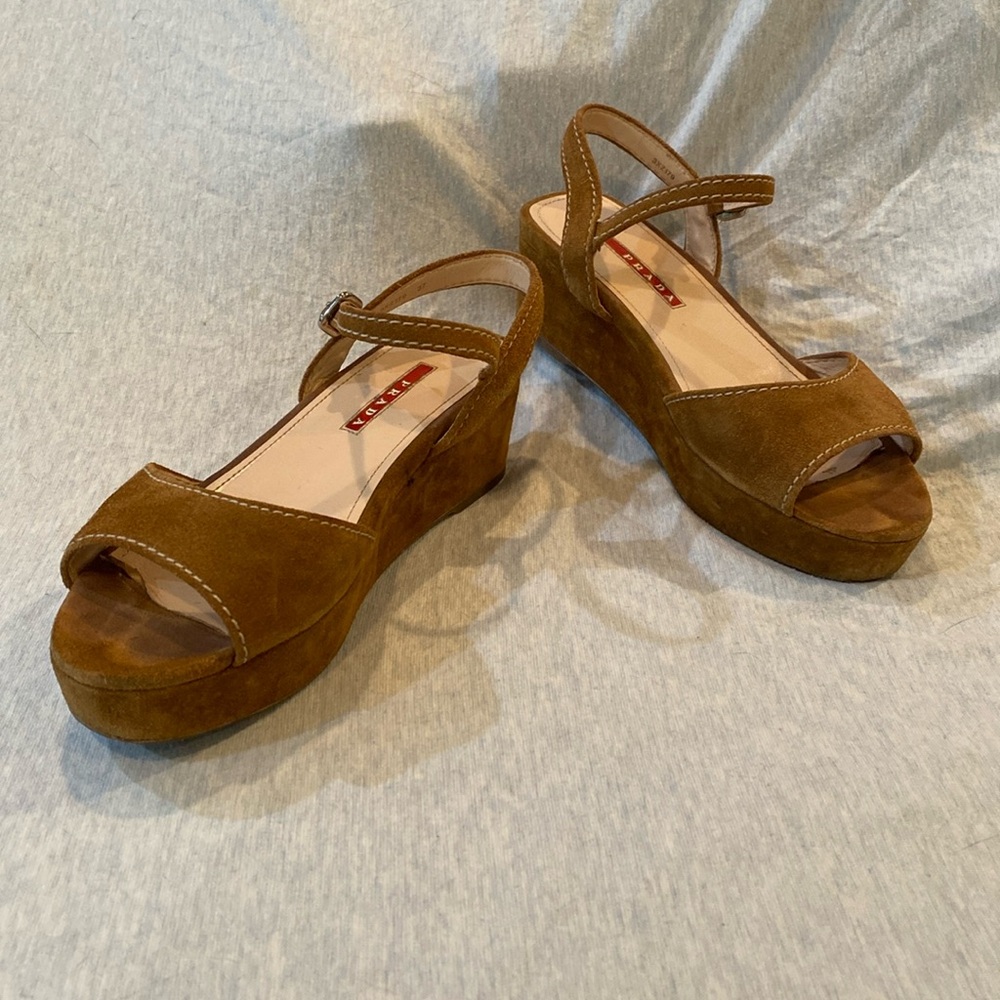 Prada brown suede platform sandals w adjustable ankle strap VGUC EU 37 - Picture 3 of 16